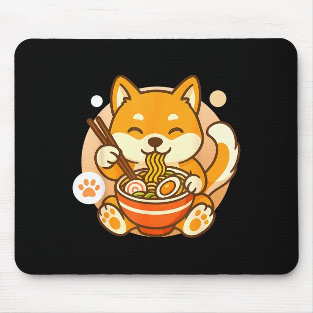 Mousepad Cute Shiba Inu Dog Ramen Noodles Bowl Anime Kawaii (Frente)