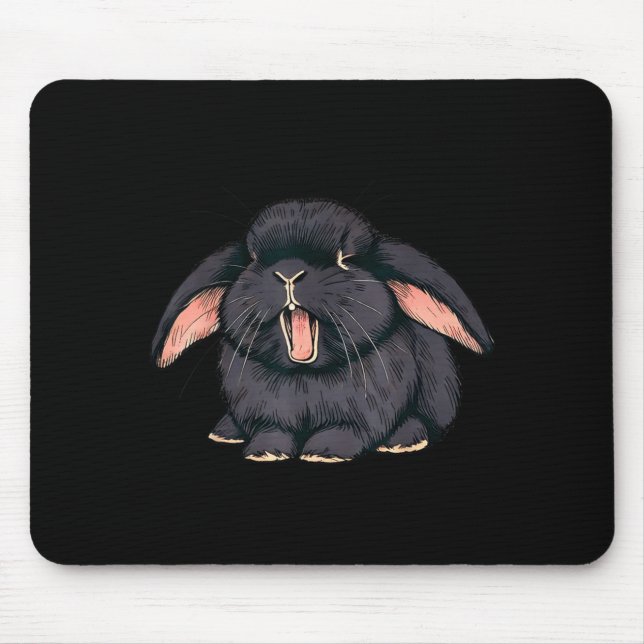 Mousepad Cute Sleepy Holland Lop Rabbit Yawn Black Bunny Wa (Frente)
