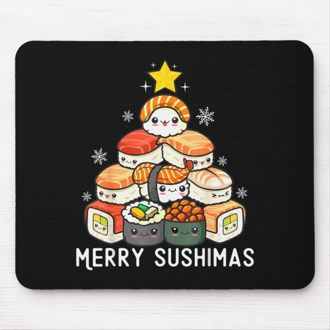 Mousepad Cute Sushi Christmas Tree Fast For Food Lover Men  (Frente)