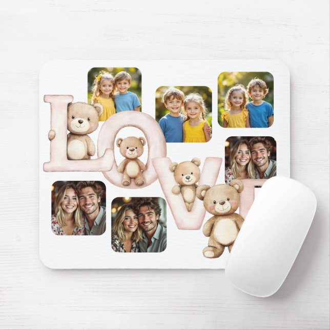 Mousepad Cute Teddy Bear "LOVE" Photo Display (Com mouse)