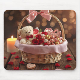 Mousepad Cute Teddy Rose Basket Romantic Valentine Office