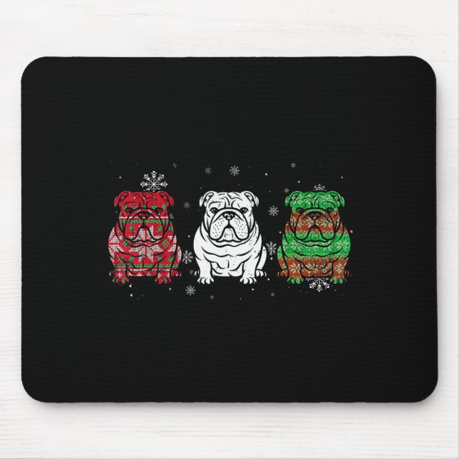 Mousepad Cute Three English Bulldog Christmas For Women Men (Frente)