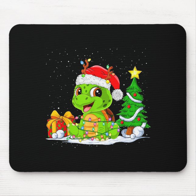 Mousepad Cute Turtle Santa Christmas Tree Lights Xmas Pajam (Frente)