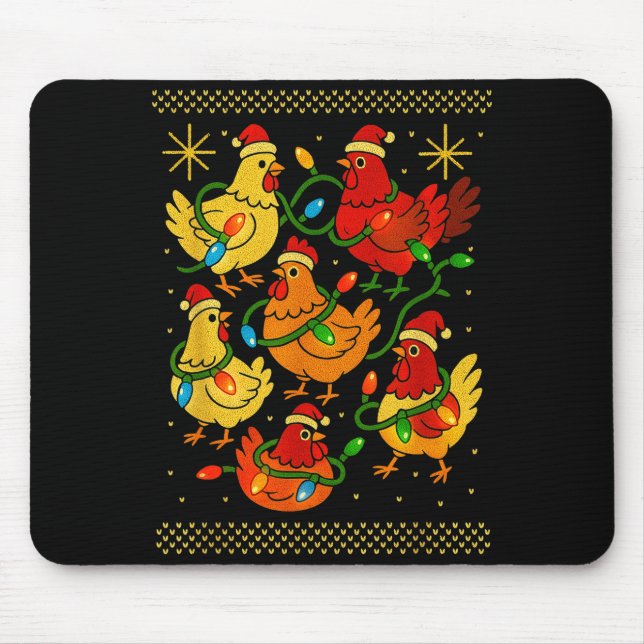 Mousepad Cute Ugly Christmas Chickens Hen Shirt Funny Xmas  (Frente)
