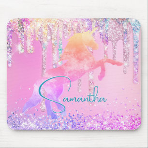 Mousepad Cute unicórnio rosa Glitter arco-íris Glitter Mono