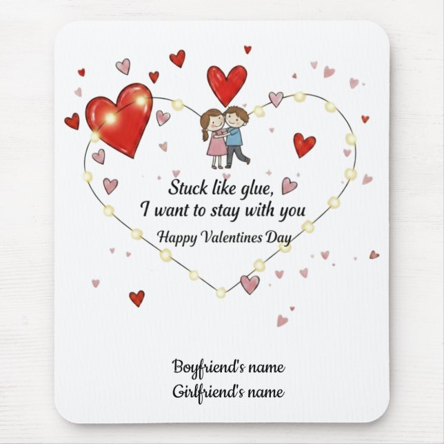 Mousepad Cute Valentine's day couple hearts custom (Frente)