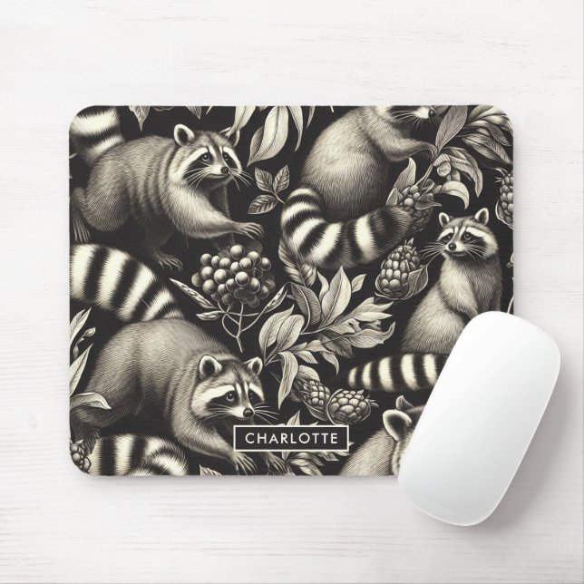 Mousepad Cute Vintage Racoon Seamless (Com mouse)
