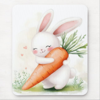 Mousepad Cute Watercolor Spring Bunny Carrot