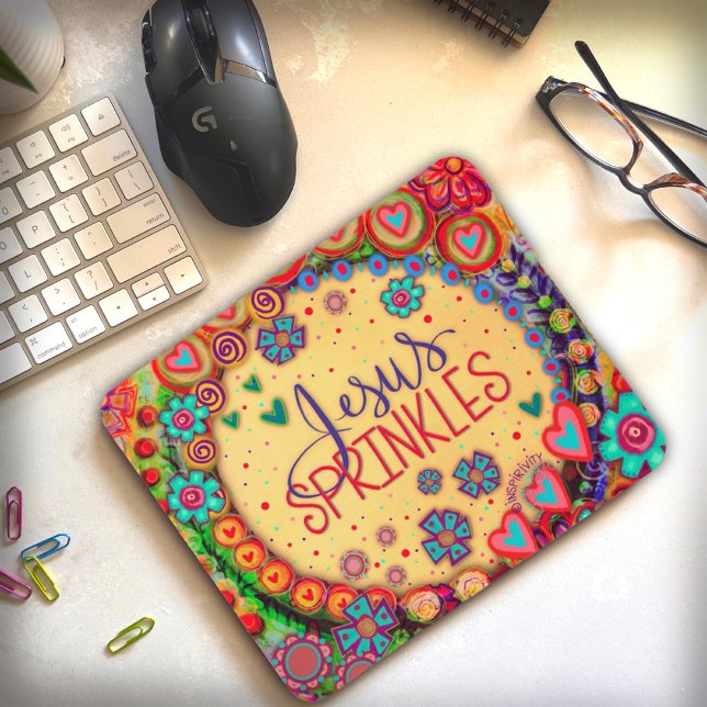 Mousepad Cute WhimsicalJesus Sprinkles Inspirivity Colorida (Criador carregado)