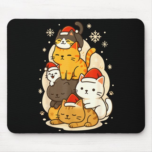 Mousepad Cute Xmas Kawaii Cats Neko Funny Kitten Lover Anim (Frente)