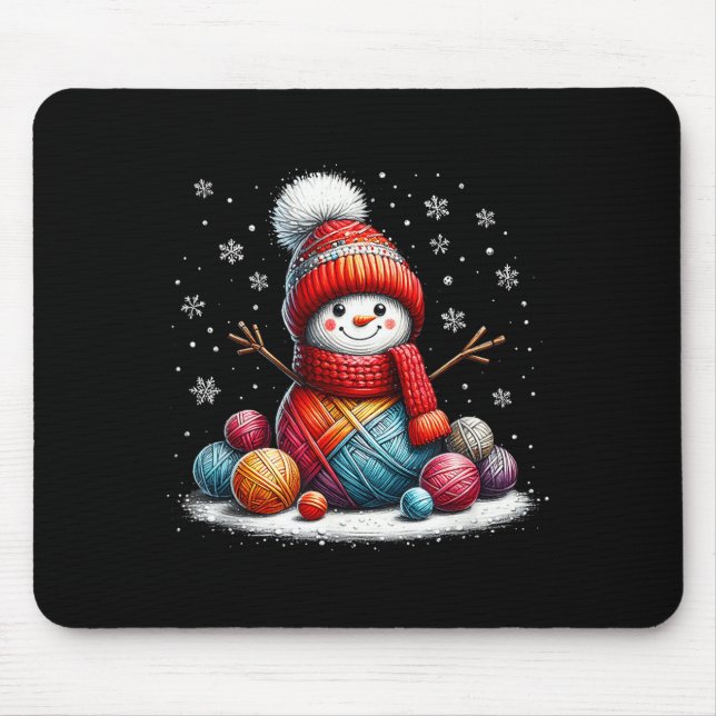 Mousepad Cute Yarn Snowman Quilter Christmas Crochet Knitti (Frente)