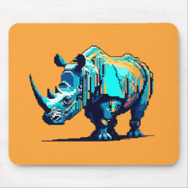 Mousepad Cyan Orange Pixel Art Rhino Retro Gamer