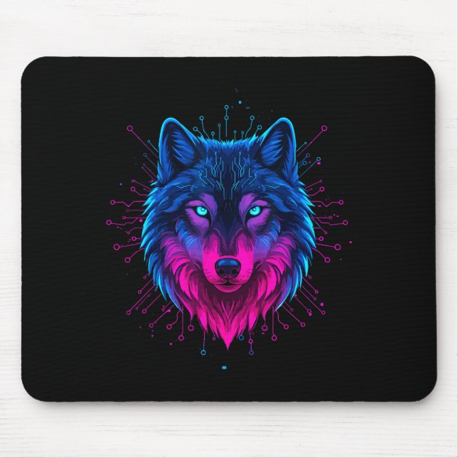 Mousepad Cyber Wolf For Animal Lovers And Birthday And Birt (Frente)
