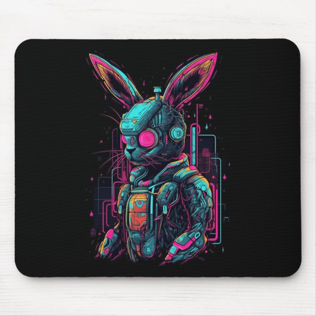 Mousepad Cyberpunk Bunny Cyborg Coelho Legal Páscoa de Joga (Frente)