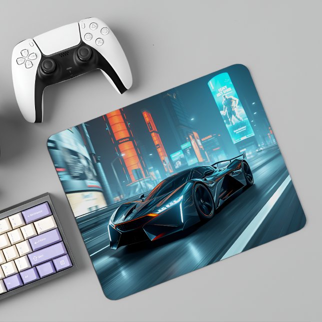 Mousepad Cyberpunk Racer: Supercarro Futurístico em Neon Ci (Criador carregado)