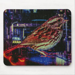 Mousepad Cyberpunk Sparrow em Neon Cityscape