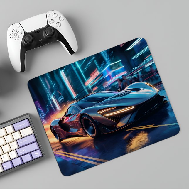 Mousepad Cyberpunk Speedster: Supercarro Futurístico na Cid (Criador carregado)