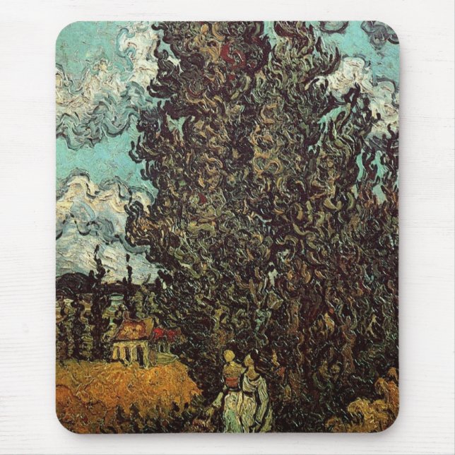 Mousepad Cyprestes e Duas Mulheres por Vincent van Gogh (Frente)