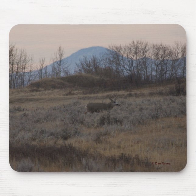 Mousepad D12 Mule Deer Buck e Colinas de grama doce (Frente)