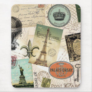Mousepad da colagem das viagens vintage