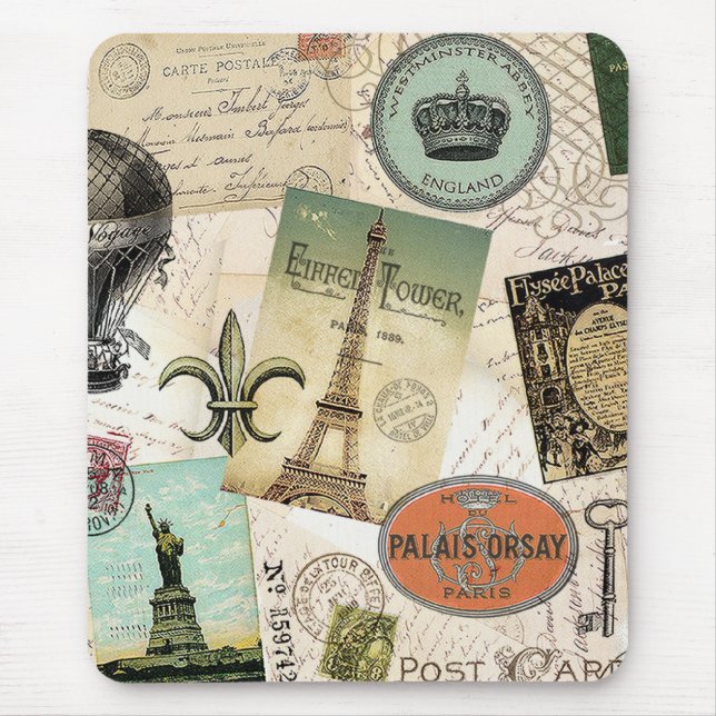Mousepad da colagem das viagens vintage (Frente)