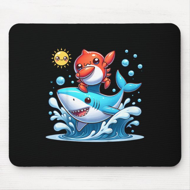 Mousepad Dabbing Crab Surfing Shark Riding Ocean Wave Sun C (Frente)