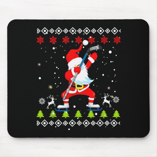 Mousepad Dabbing Santa Hockey Ugly Christmas Sweater Xmas  (Frente)