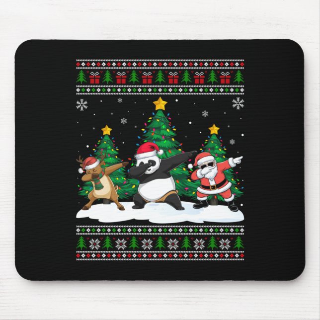 Mousepad Dabbing Santa Reindeer Panda Tree Lights Ugly Xmas (Frente)