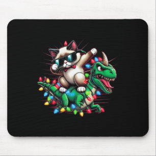 Mousepad Dabbing Siamês Cat Xmas Luz Dinossauro T Rex Kid