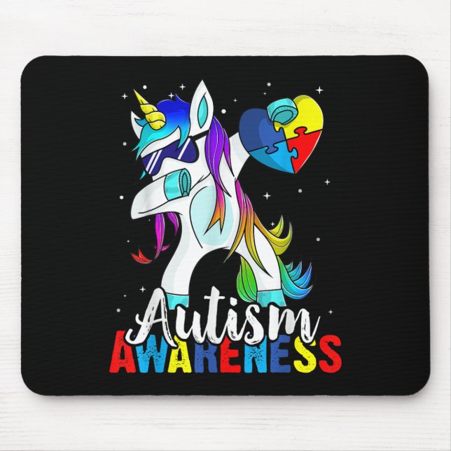 Mousepad Dabbing Unicorn Autism Awarness Kids Girl Boys B (Frente)