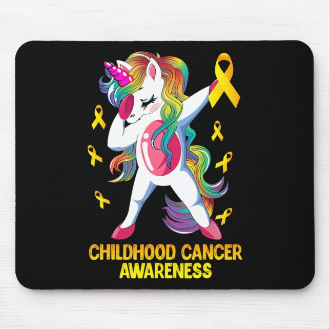 Mousepad Dabbing Unicorn Chilhood Cancer Awarness Warrior (Frente)