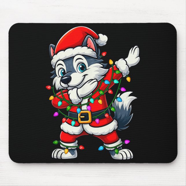 Mousepad Dabbing Wolf Lights Santa Xmas Girls Boys Kids Chr (Frente)