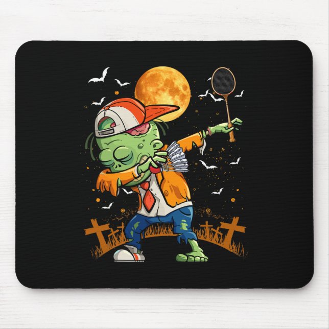 Mousepad Dabbing Zombie jogando Badminton Halloween Badmint (Frente)