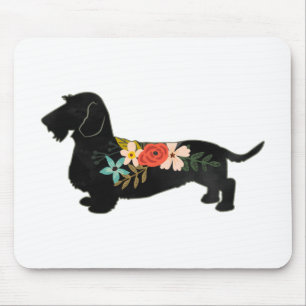 Mousepad Dachshund Bohemian Floral Silhouette
