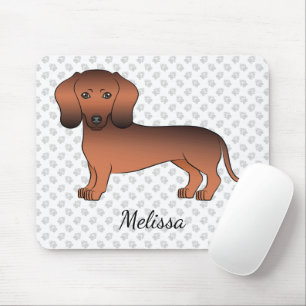 Mousepad Dachshund Cartoon de Pelo Curto Sable Vermelho & N