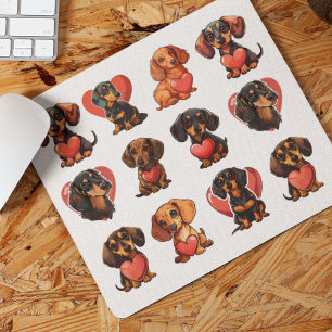Mousepad Dachshund charmoso e aquarela de coração vermelho