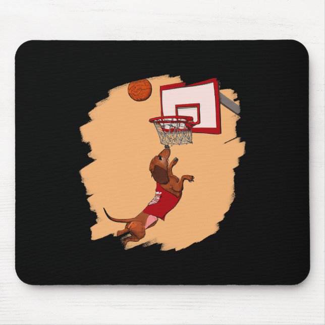 Mousepad Dachshund Chiweenie Wiener Dog Jogando Basquete (Frente)