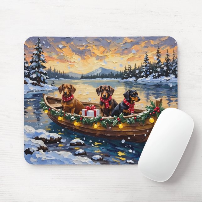 Mousepad Dachshund Christmas Boat Holiday (Com mouse)