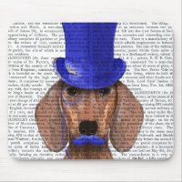 Dachshund com Chapéu Azul e bigode Azul