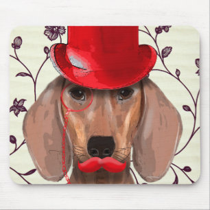 Mousepad Dachshund Com Chapéu Vermelho Superior