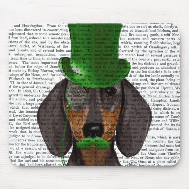 Mousepad Dachshund com Preto 2 de Chapéu Superior Verde (Frente)