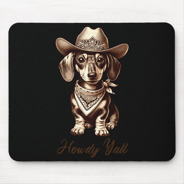 Mousepad Dachshund Cowboy Cute Sausage Dog Cowboy Weiner Pu (Frente)