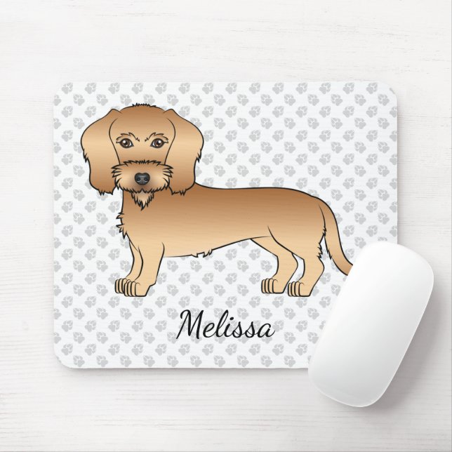Mousepad Dachshund de Cabelo de Arame Trigo Cartoon e Nome (Com mouse)