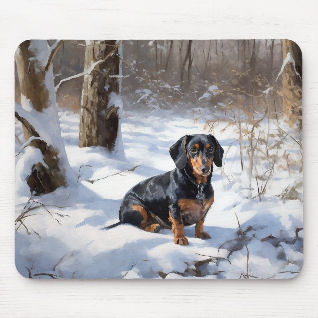 Mousepad Dachshund Deixe-o nevar no Natal (Frente)