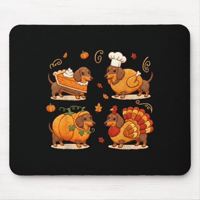 Mousepad Dachshund Dog Pumpkin E Turkey Thanksgiving Men Wo (Frente)