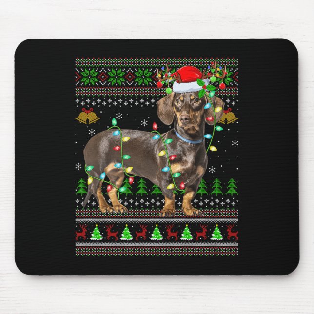 Mousepad Dachshund Dog Ugly Christmas Sweaters Holiday Sant (Frente)