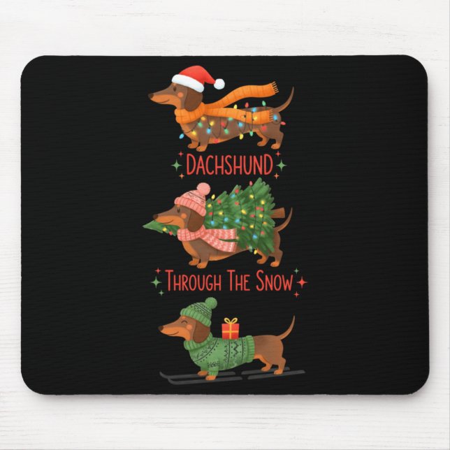 Mousepad Dachshund Dogs Christmas Sweater Dachshund Through (Frente)