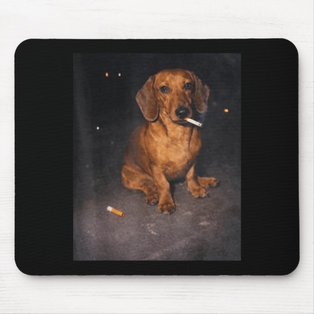Mousepad Dachshund engraçado fumando meme cachorro cigarro  (Frente)