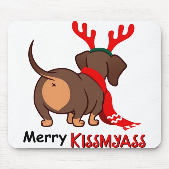 Mousepad Dachshund feliz kissmyass, amante do Natal Dachshu (Frente)