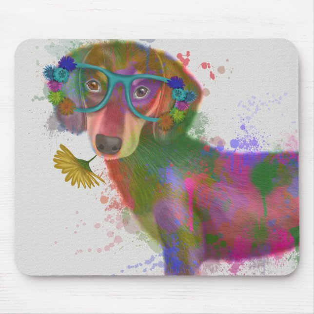 Mousepad Dachshund & Glass Rainbow Splash (Frente)